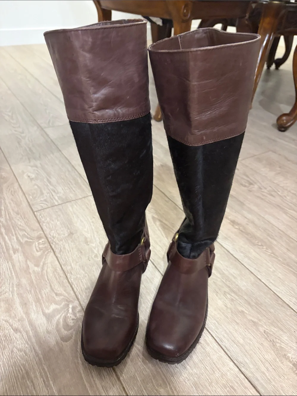 Lucky Brand Brown Leather and Black Over-the-Knee Riding Boots